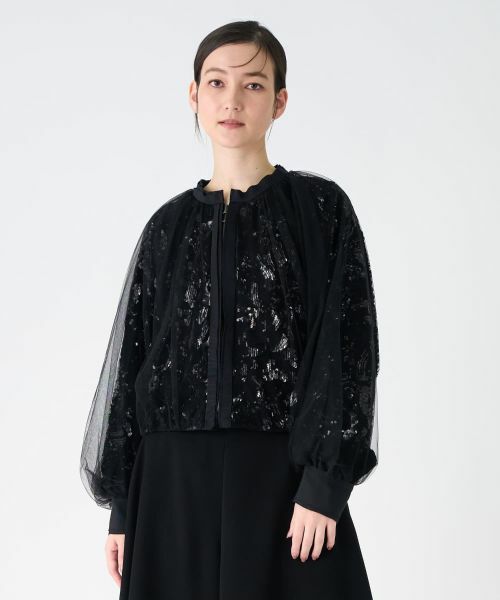 LANVIN COLLECTION / ランバン コレクション テーラードジャケット | スパンコール刺しゅうベロアジャケット | 詳細1