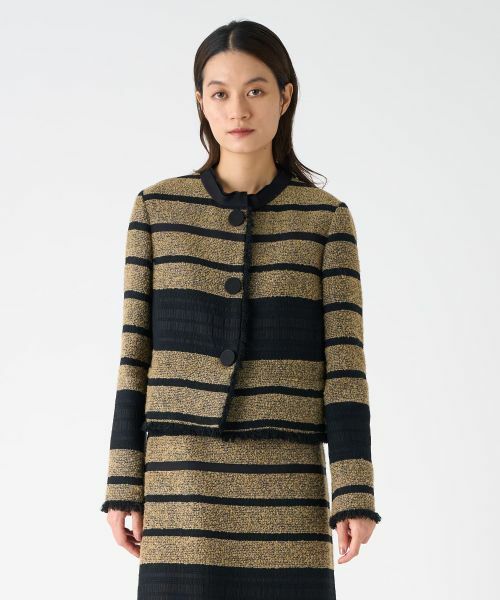 LANVIN COLLECTION / ランバン コレクション テーラードジャケット | パネルボーダーツィードジャケット | 詳細1