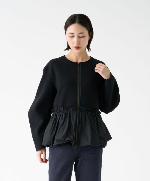 LANVIN COLLECTION / ランバン コレクション テーラードジャケット | ペプラムタフタニットジャケット | 詳細1