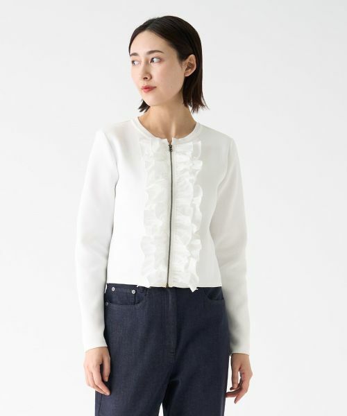 LANVIN COLLECTION / ランバン コレクション テーラードジャケット | フロントラッフルニットジャケット | 詳細1