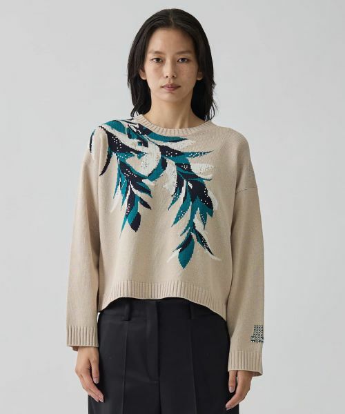 LANVIN COLLECTION / ランバン コレクション ニット・セーター | インターシャ リーフ柄ニット | 詳細1