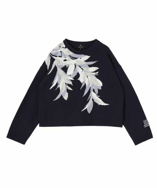LANVIN COLLECTION / ランバン コレクション ニット・セーター | インターシャ リーフ柄ニット（ブルー配色1）