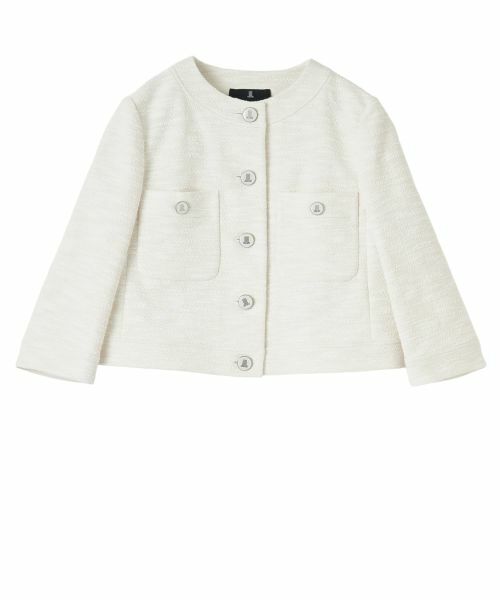 LANVIN COLLECTION / ランバン コレクション テーラードジャケット | ストレッチツイードノ—カラージャケット（ホワイト）