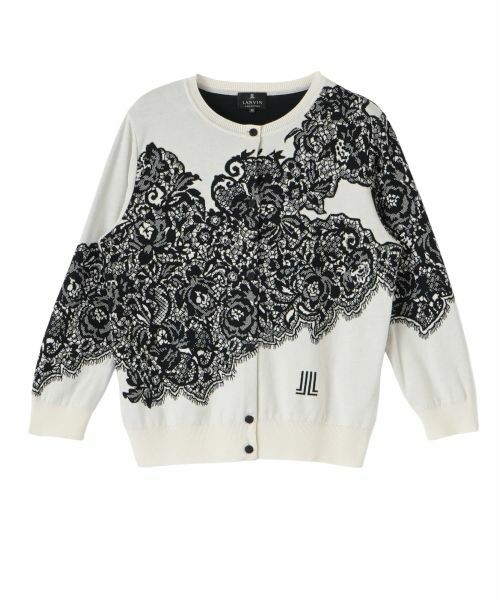 LANVIN COLLECTION / ランバン コレクション ニット・セーター | 18ゲージ袋ジャカードレース柄カーディガン（ブラック配色）