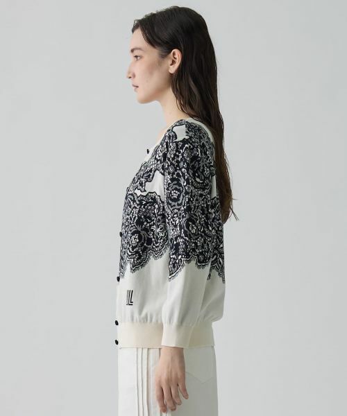 LANVIN COLLECTION / ランバン コレクション ニット・セーター | 18ゲージ袋ジャカードレース柄カーディガン | 詳細2