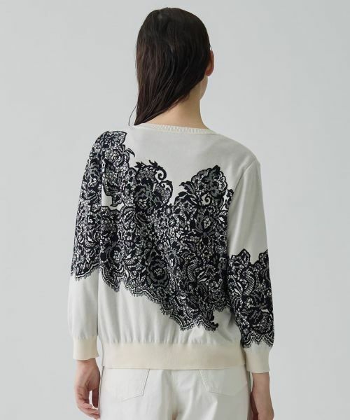LANVIN COLLECTION / ランバン コレクション ニット・セーター | 18ゲージ袋ジャカードレース柄カーディガン | 詳細3