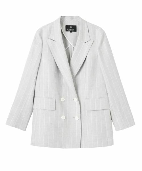 LANVIN COLLECTION / ランバン コレクション テーラードジャケット | ストライプリネンウールジャケット（グレー）