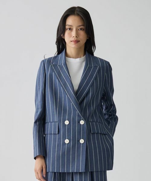 LANVIN COLLECTION / ランバン コレクション テーラードジャケット | ストライプリネンウールジャケット | 詳細1