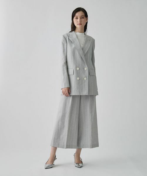 LANVIN COLLECTION / ランバン コレクション テーラードジャケット | ストライプリネンウールジャケット | 詳細10