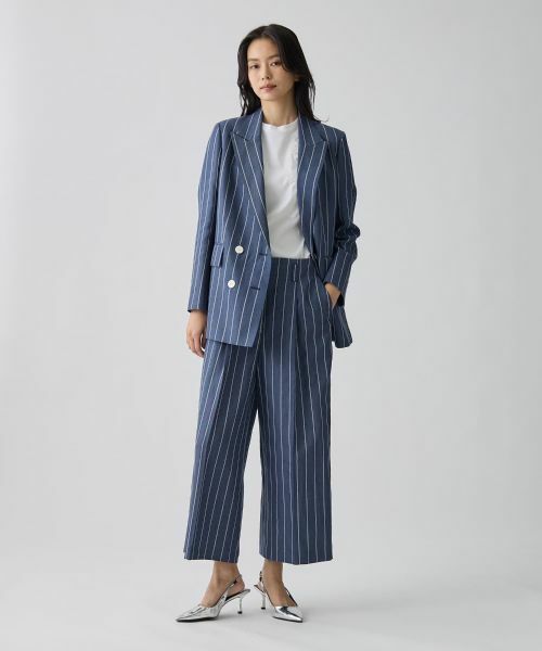 LANVIN COLLECTION / ランバン コレクション テーラードジャケット | ストライプリネンウールジャケット | 詳細5