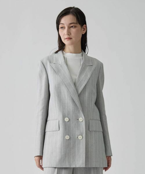 LANVIN COLLECTION / ランバン コレクション テーラードジャケット | ストライプリネンウールジャケット | 詳細6