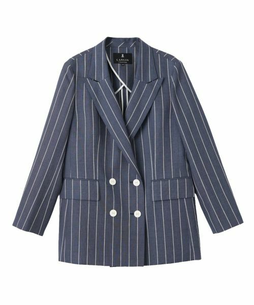 LANVIN COLLECTION / ランバン コレクション テーラードジャケット | ストライプリネンウールジャケット（ネイビー）