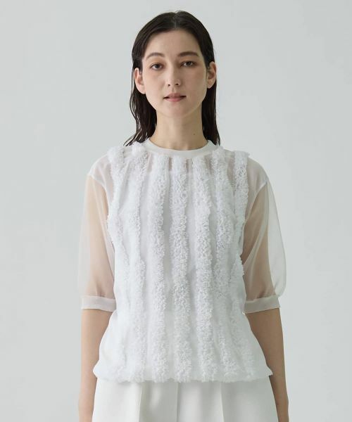 LANVIN COLLECTION / ランバン コレクション カットソー | シアーコンビネーション・ニットソー | 詳細1