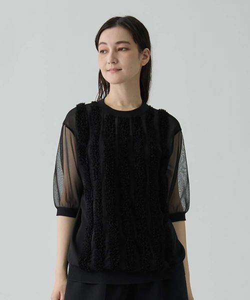 LANVIN COLLECTION / ランバン コレクション カットソー | シアーコンビネーション・ニットソー | 詳細6