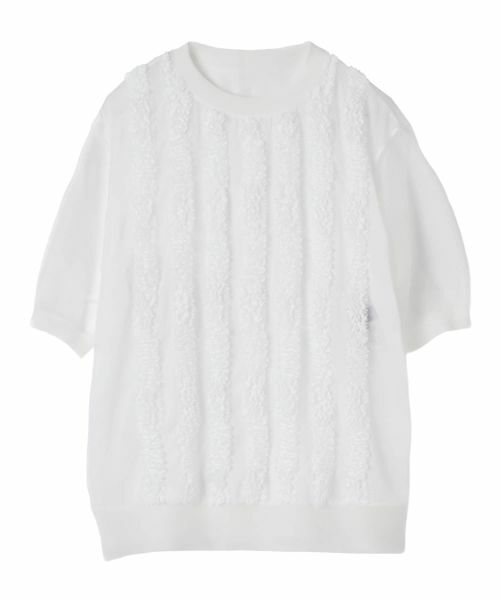 LANVIN COLLECTION / ランバン コレクション カットソー | シアーコンビネーション・ニットソー（ホワイト）