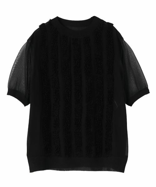 LANVIN COLLECTION / ランバン コレクション カットソー | シアーコンビネーション・ニットソー（ブラック）