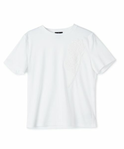 LANVIN COLLECTION / ランバン コレクション カットソー | ひまわり刺繍スムースカットソー（ホワイト）