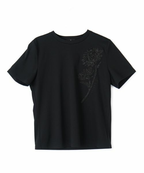 LANVIN COLLECTION / ランバン コレクション カットソー | ひまわり刺繍スムースカットソー（ブラック）