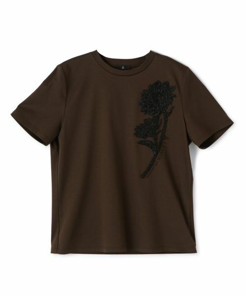 LANVIN COLLECTION / ランバン コレクション カットソー | ひまわり刺繍スムースカットソー（ダークブラウン）