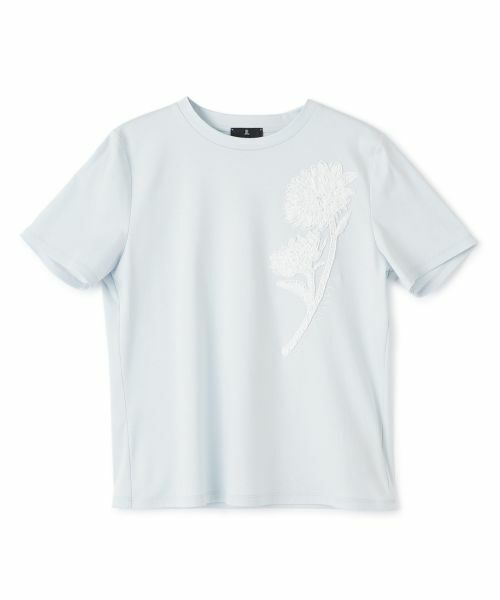 LANVIN COLLECTION / ランバン コレクション カットソー | ひまわり刺繍スムースカットソー（ライトブルー）