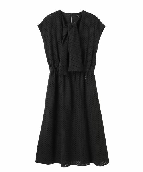 LANVIN COLLECTION / ランバン コレクション ドレス | パンチングリネン ボウタイドレス(ブラック)