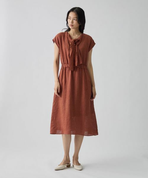 LANVIN COLLECTION / ランバン コレクション ドレス | パンチングリネン ボウタイドレス | 詳細1