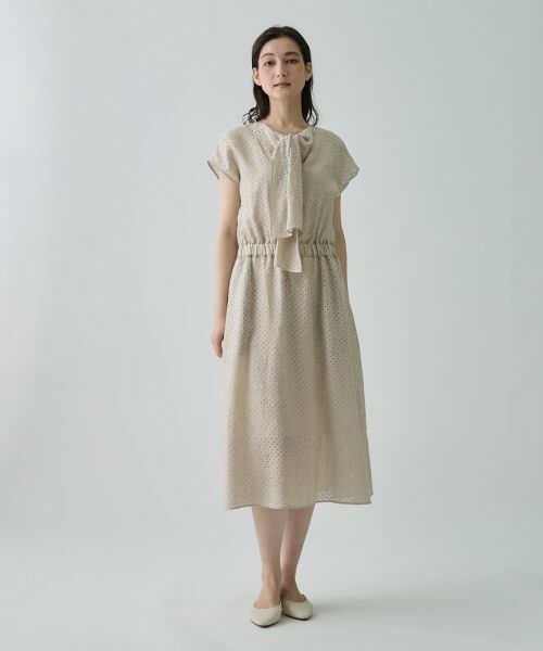 LANVIN COLLECTION / ランバン コレクション ドレス | パンチングリネン ボウタイドレス | 詳細5