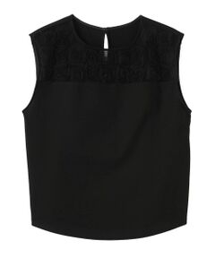 LANVIN COLLECTION / ランバン コレクション カットソー | チュールコンビ ローズ刺繍カットソー