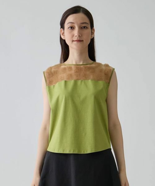 LANVIN COLLECTION / ランバン コレクション カットソー | チュールコンビ ローズ刺繍カットソー | 詳細1