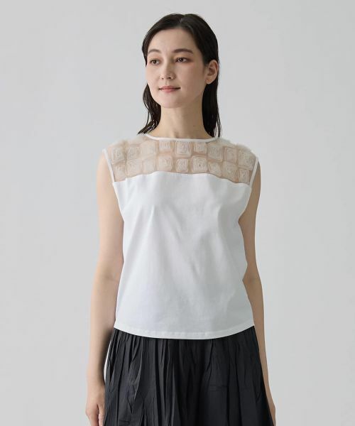 LANVIN COLLECTION / ランバン コレクション カットソー | チュールコンビ ローズ刺繍カットソー | 詳細11