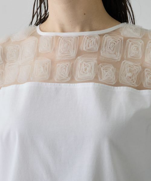 LANVIN COLLECTION / ランバン コレクション カットソー | チュールコンビ ローズ刺繍カットソー | 詳細14
