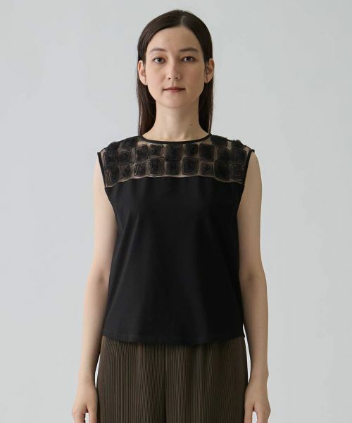 LANVIN COLLECTION / ランバン コレクション カットソー | チュールコンビ ローズ刺繍カットソー | 詳細17