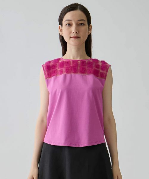 LANVIN COLLECTION / ランバン コレクション カットソー | チュールコンビ ローズ刺繍カットソー | 詳細6