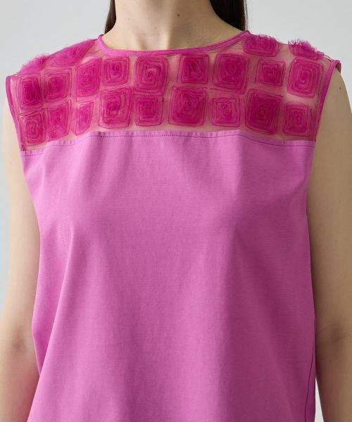 LANVIN COLLECTION / ランバン コレクション カットソー | チュールコンビ ローズ刺繍カットソー | 詳細9