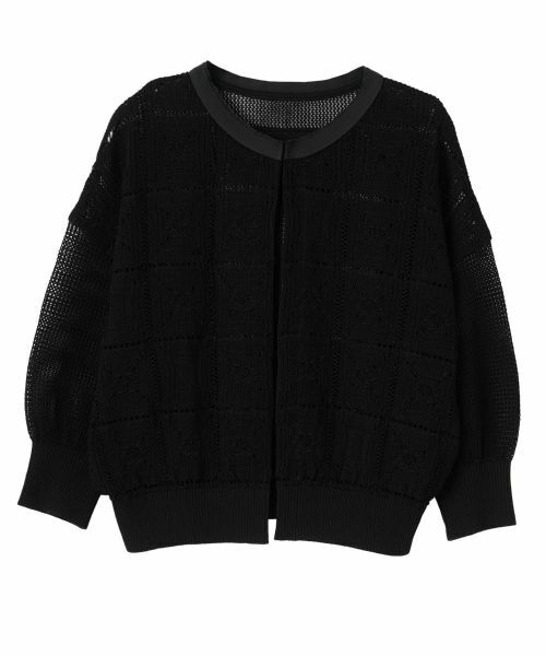 LANVIN COLLECTION / ランバン コレクション ニット・セーター | メッシュ&ポップコーン ロゴカーディガン（ブラック）