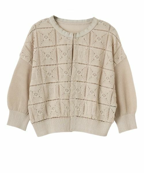 LANVIN COLLECTION / ランバン コレクション ニット・セーター | メッシュ&ポップコーン ロゴカーディガン（ベージュ系その他）