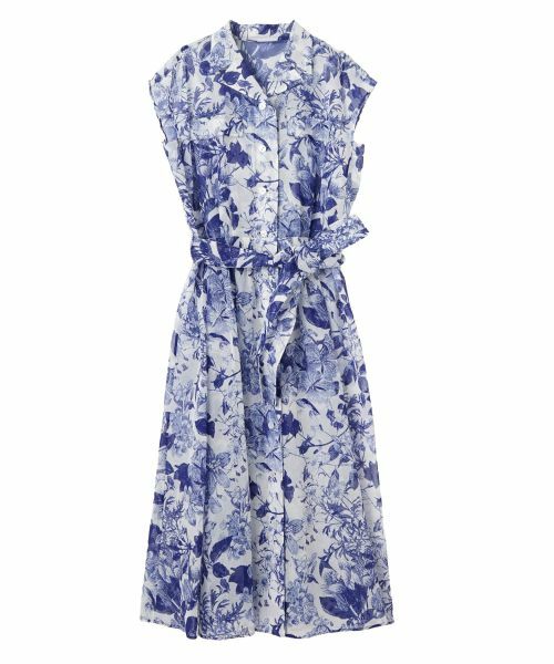 LANVIN COLLECTION / ランバン コレクション ドレス | タックニュアンス・オーガンジーワンピース（ブルー配色1）