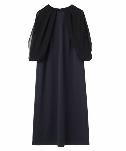 LANVIN COLLECTION / ランバン コレクション ドレス | 変形袖デザイン・アセテートワンピース（ネイビー）