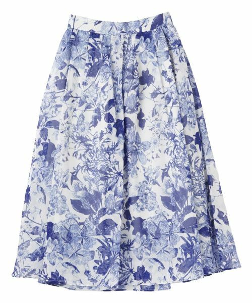 LANVIN COLLECTION / ランバン コレクション ロング・マキシ丈スカート | コットンオーガンジーボリュームスカート(ブルー配色1)