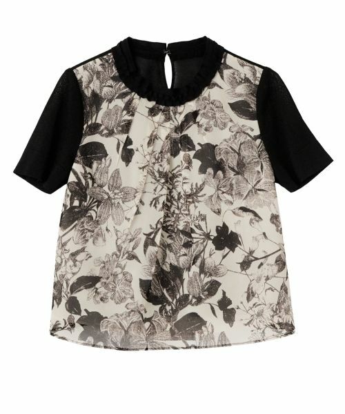 LANVIN COLLECTION / ランバン コレクション ニット・セーター | ジョーゼットレイヤード・五分袖プルオーバー（ブラック）