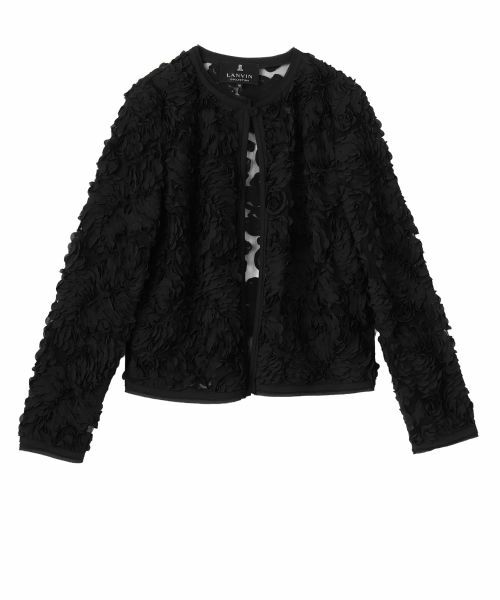 LANVIN COLLECTION / ランバン コレクション テーラードジャケット | 薔薇テープ刺繍・シフォンバイヤスジャケット(ブラック)