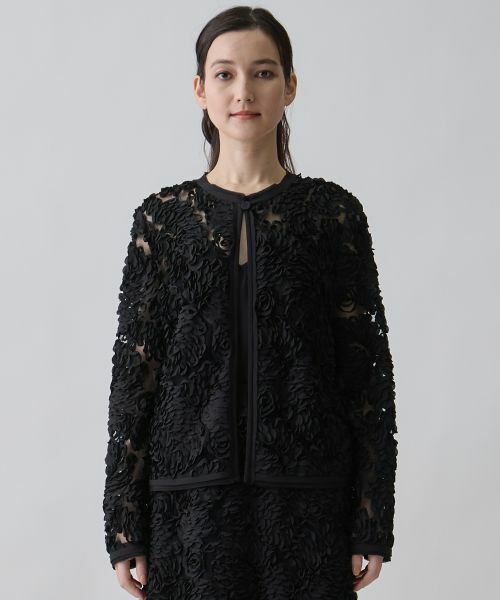 LANVIN COLLECTION / ランバン コレクション テーラードジャケット | 薔薇テープ刺繍・シフォンバイヤスジャケット | 詳細1