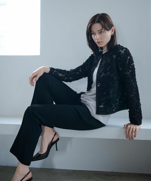 LANVIN COLLECTION / ランバン コレクション テーラードジャケット | 薔薇テープ刺繍・シフォンバイヤスジャケット | 詳細12