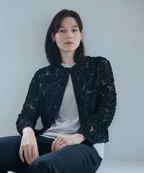 LANVIN COLLECTION / ランバン コレクション テーラードジャケット | 薔薇テープ刺繍・シフォンバイヤスジャケット | 詳細13