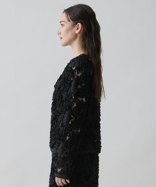LANVIN COLLECTION / ランバン コレクション テーラードジャケット | 薔薇テープ刺繍・シフォンバイヤスジャケット | 詳細2