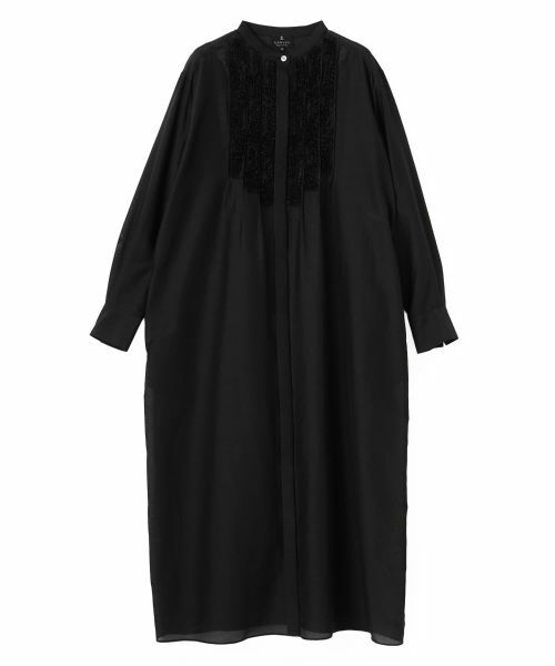 LANVIN COLLECTION / ランバン コレクション ドレス | シルクコットンシアー・ピンキングモチーフワンピース(ブラック)