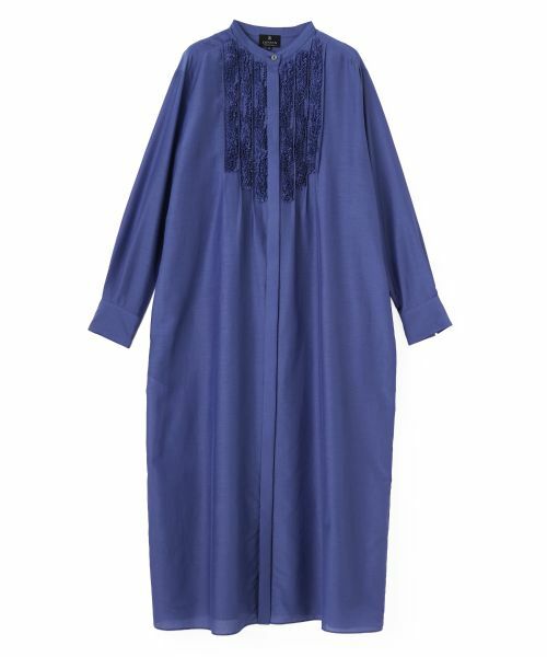 LANVIN COLLECTION / ランバン コレクション ドレス | シルクコットンシアー・ピンキングモチーフワンピース(ブルー)