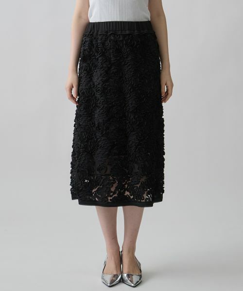 LANVIN COLLECTION / ランバン コレクション ロング・マキシ丈スカート | 薔薇テープ刺繍・シフォンヘムフレアスカート | 詳細1