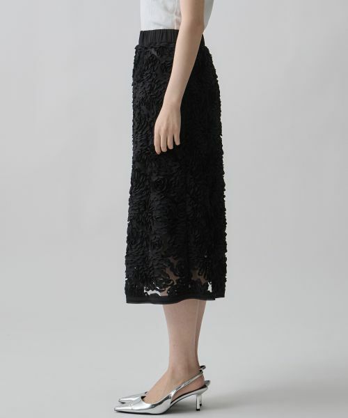 LANVIN COLLECTION / ランバン コレクション ロング・マキシ丈スカート | 薔薇テープ刺繍・シフォンヘムフレアスカート | 詳細2