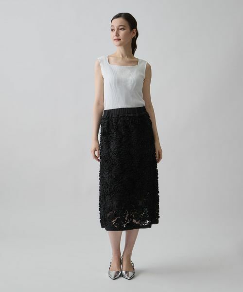LANVIN COLLECTION / ランバン コレクション ロング・マキシ丈スカート | 薔薇テープ刺繍・シフォンヘムフレアスカート | 詳細4